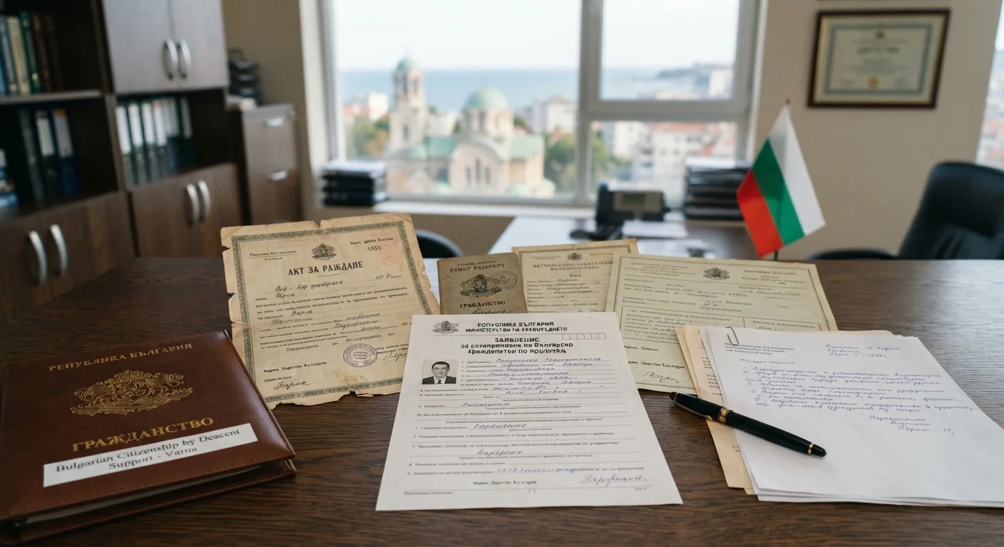 Archival documents being organized for Bulgarian Citizenship by Descent Support.
