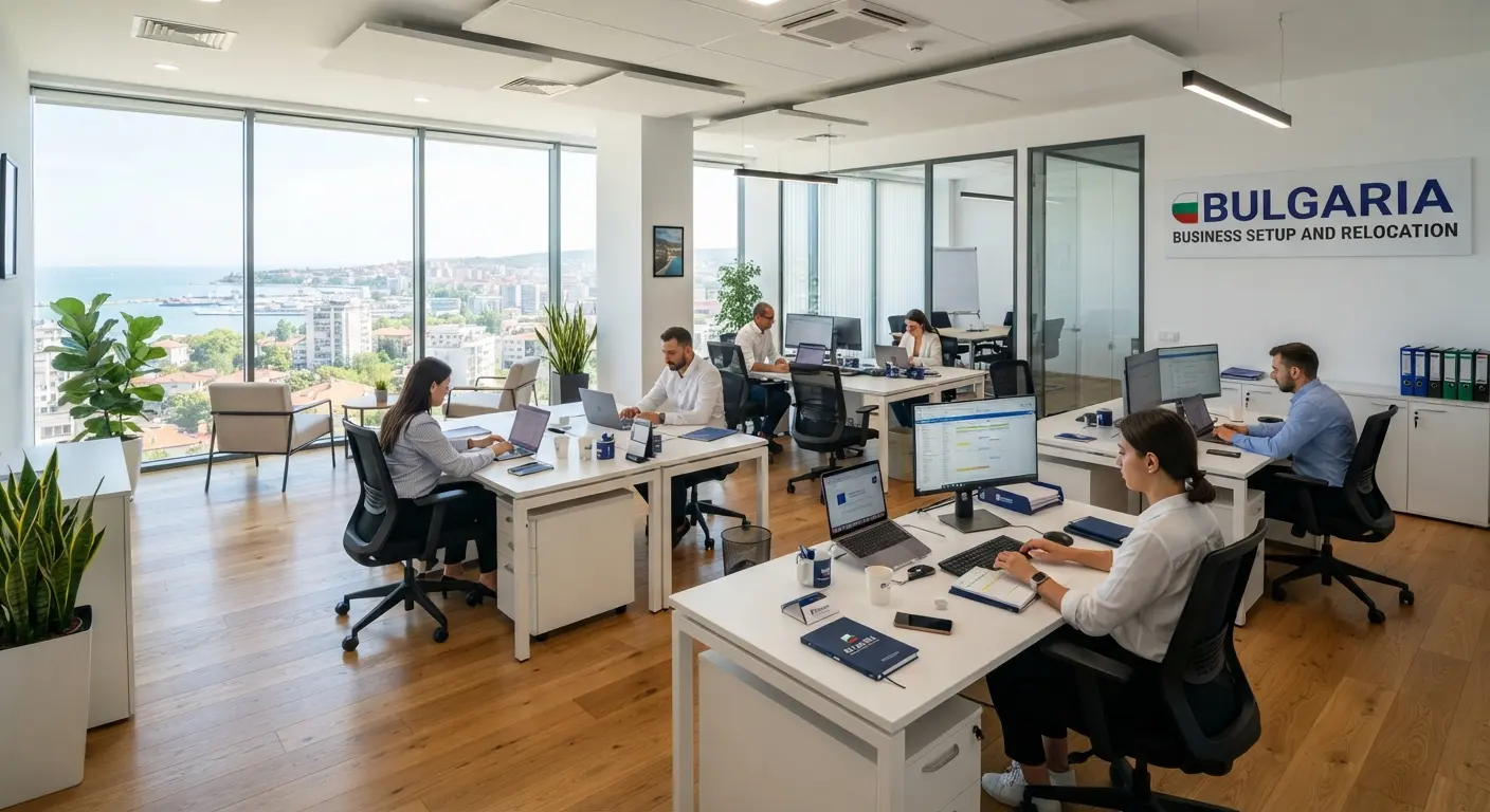 Wide view of a fully furnished corporate office space in Varna prepared for international clients.